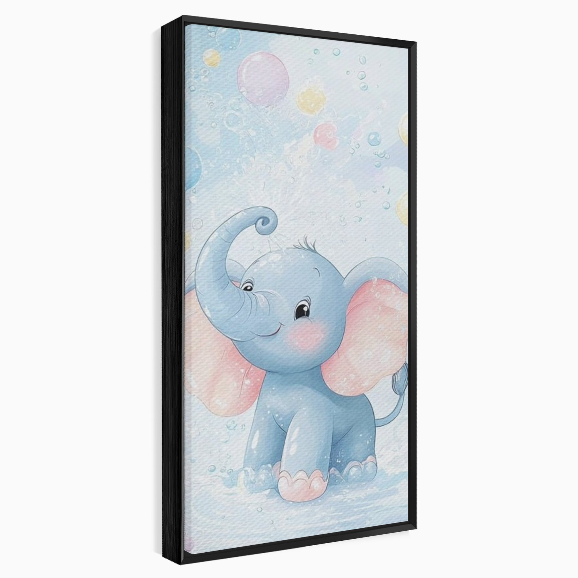 Tablou canvas cu tablou canvas cu elefantelet albastru, in rama de aluminiu negru